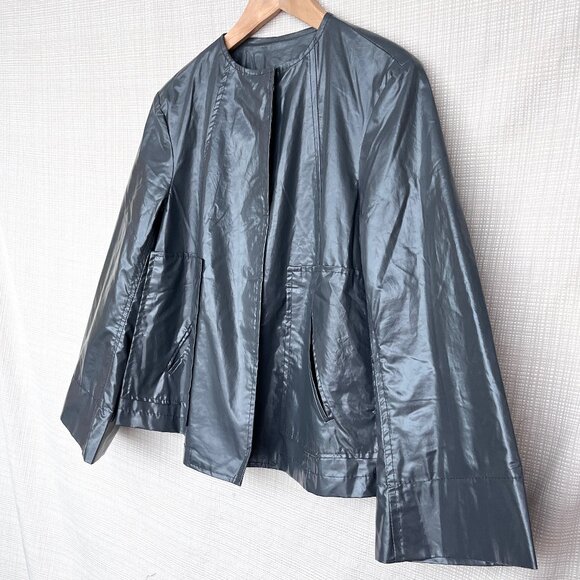 Zara Short Water Repellent Trench Coat Collarless Cropped Front Pockets - Picture 4 of 16